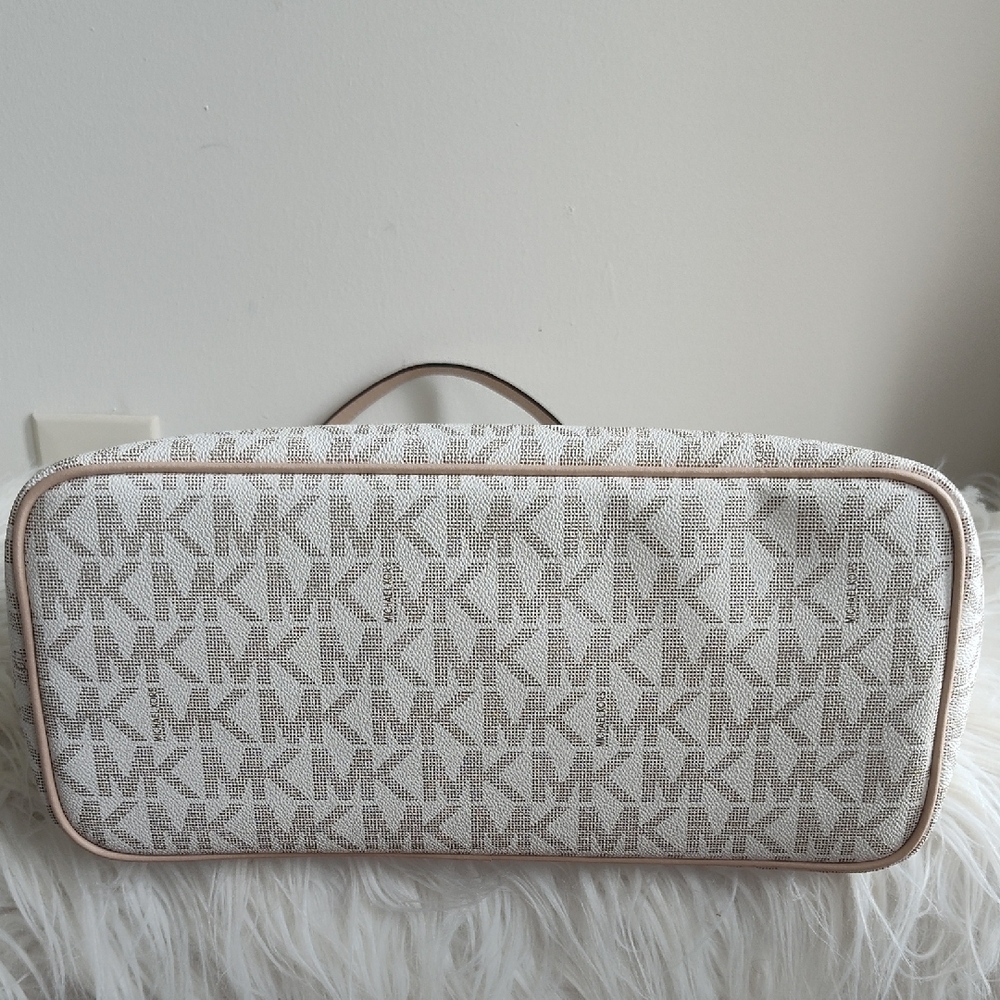 Michael Kors Cream Signature Tote with Leather Trim - Picture 5 of 12